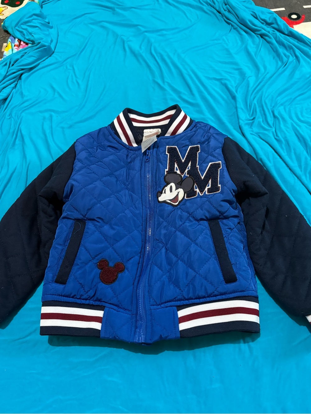 Blue Mickey Mouse Quilted Varsity Jacket